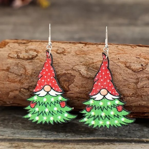 3/$12~Christmas Tree Gnome Earrings - Picture 2 of 4